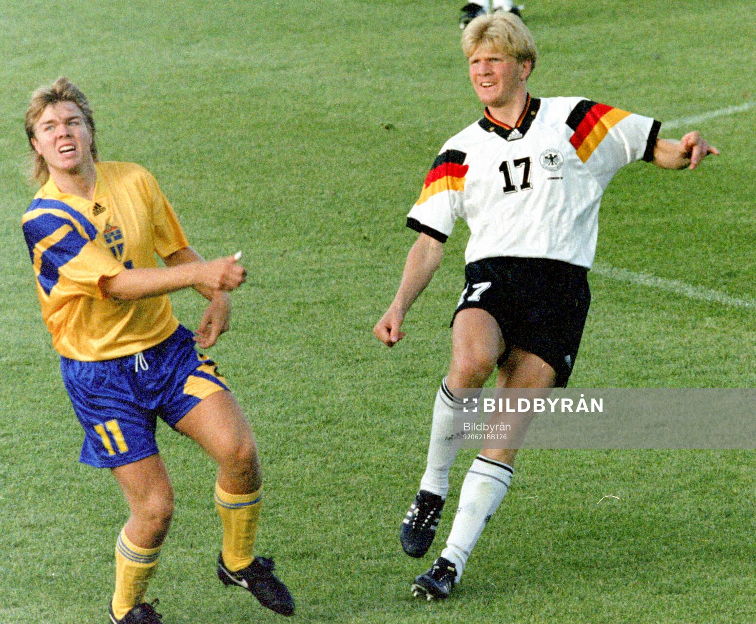 Stefan Effenberg of Germany against Swedens Tomas Brolin