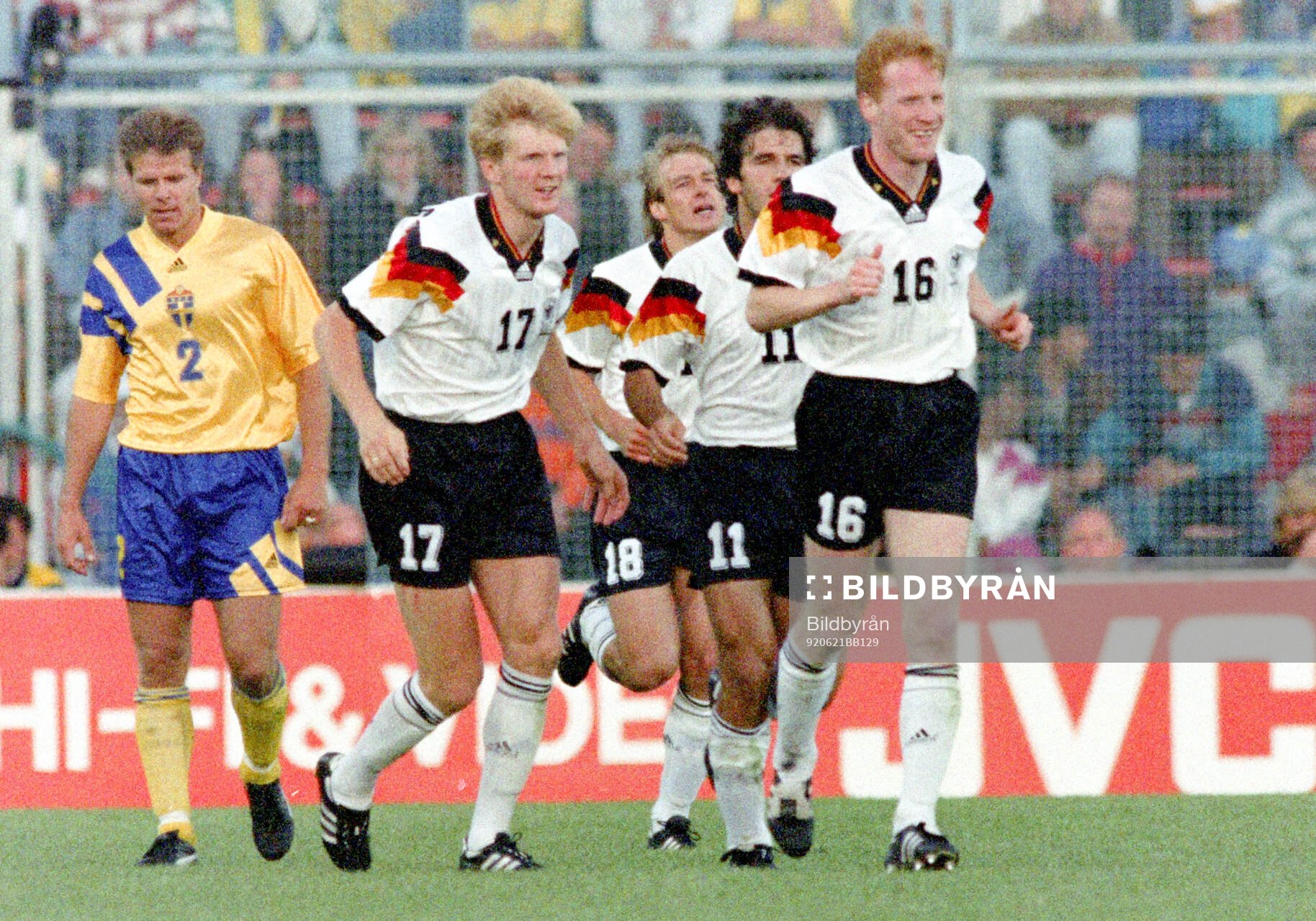 Karl-Heinz Riedle (11) of Germany celebrates