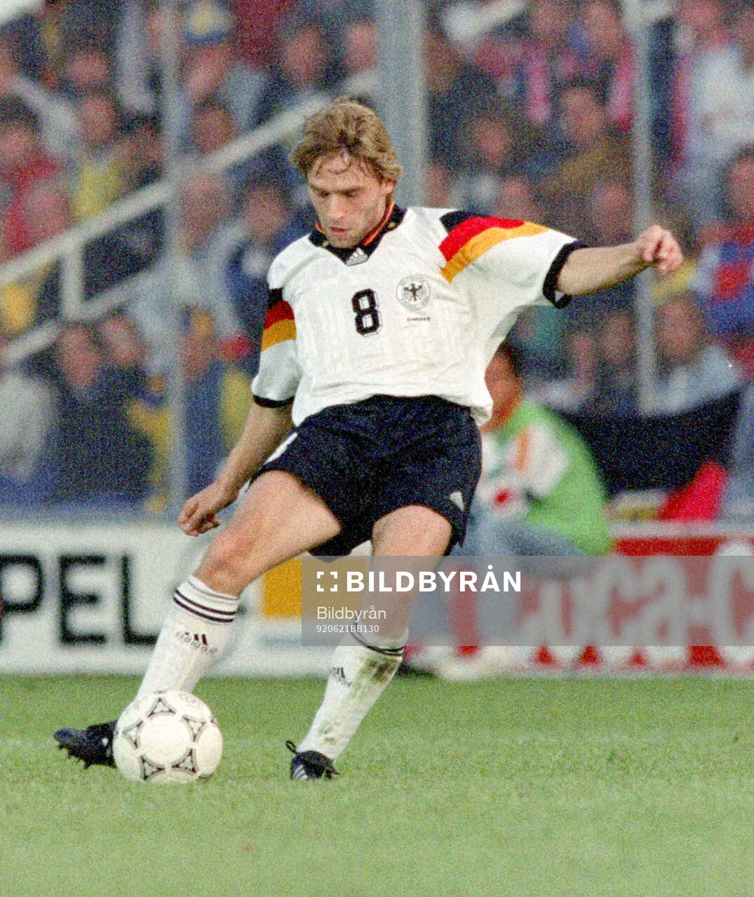 Thomas Hassler of Germany scores the goal for 1-0