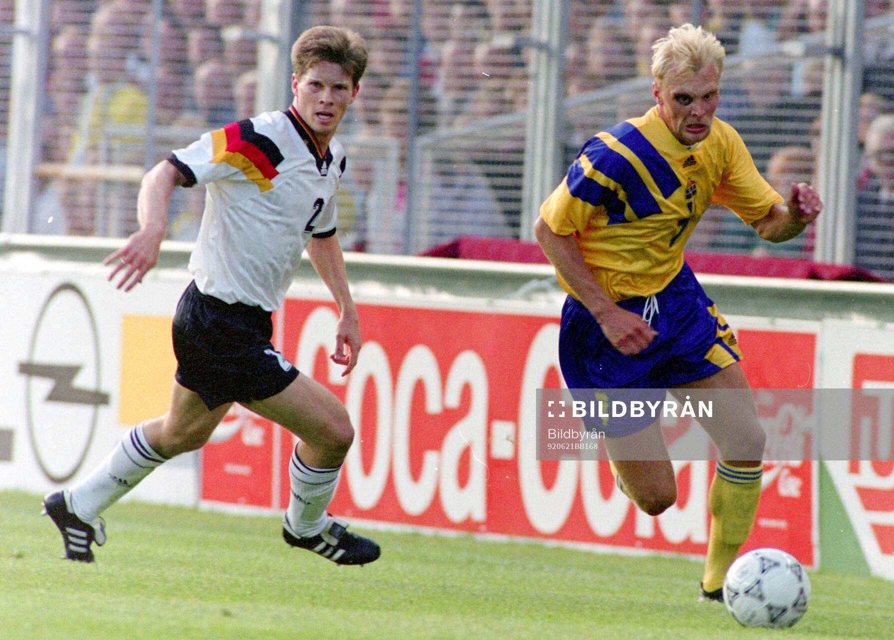 Swedens Klas Ingesson against Germanys Stefan Reuter