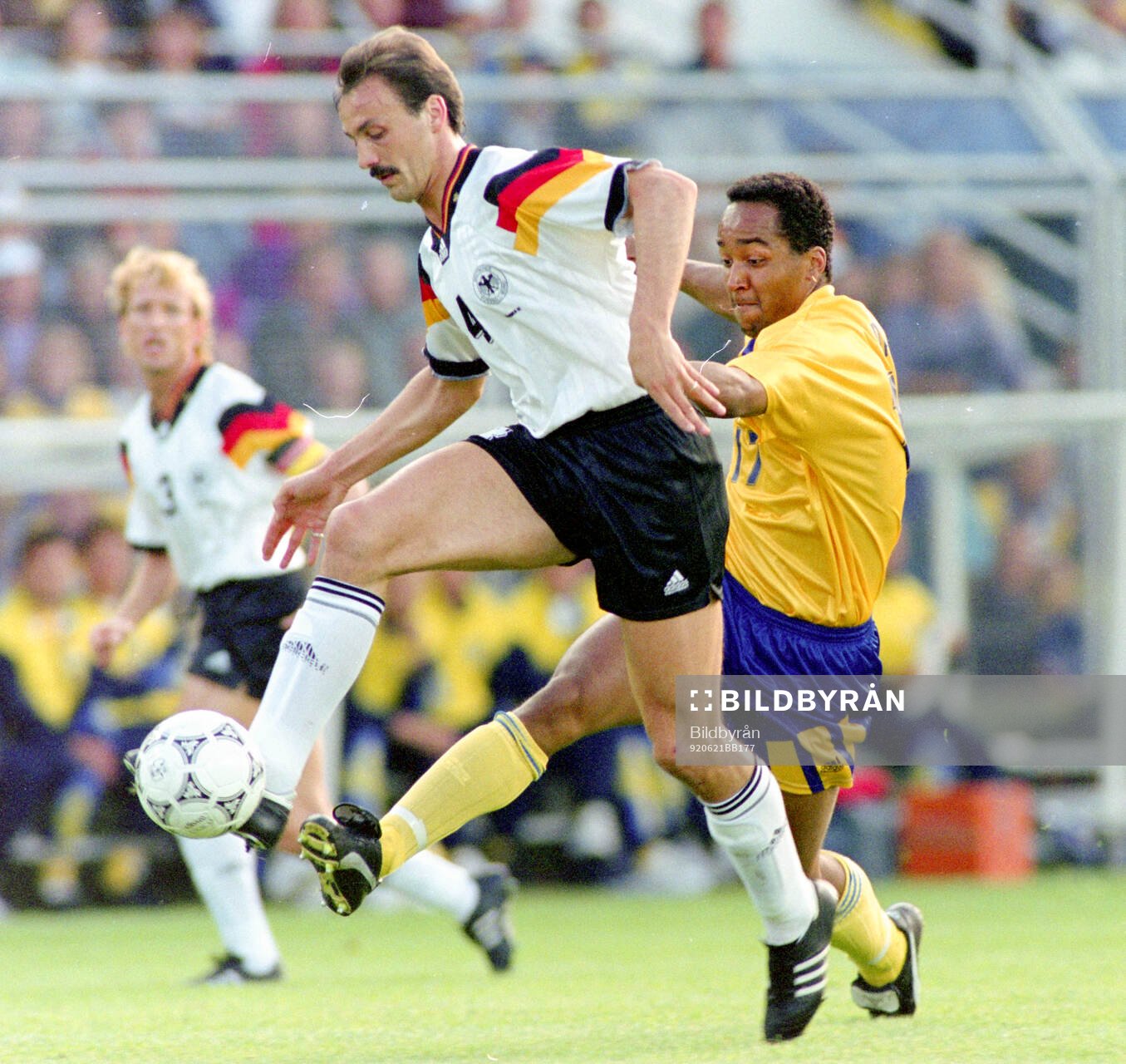 Germanys Jurgen Kohler against Swedens Martin Dahlin