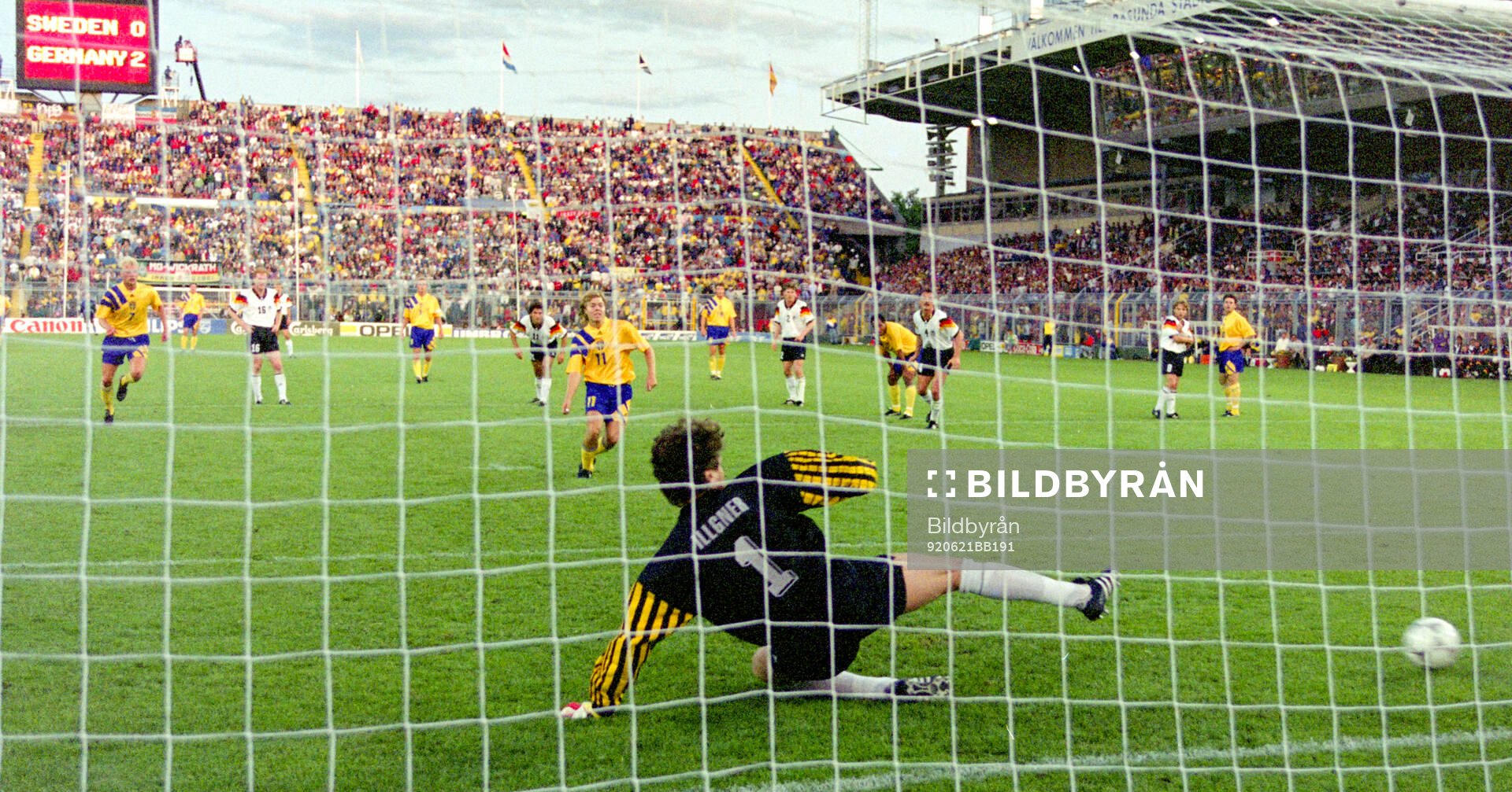 Swedens Tomas Brolin scores