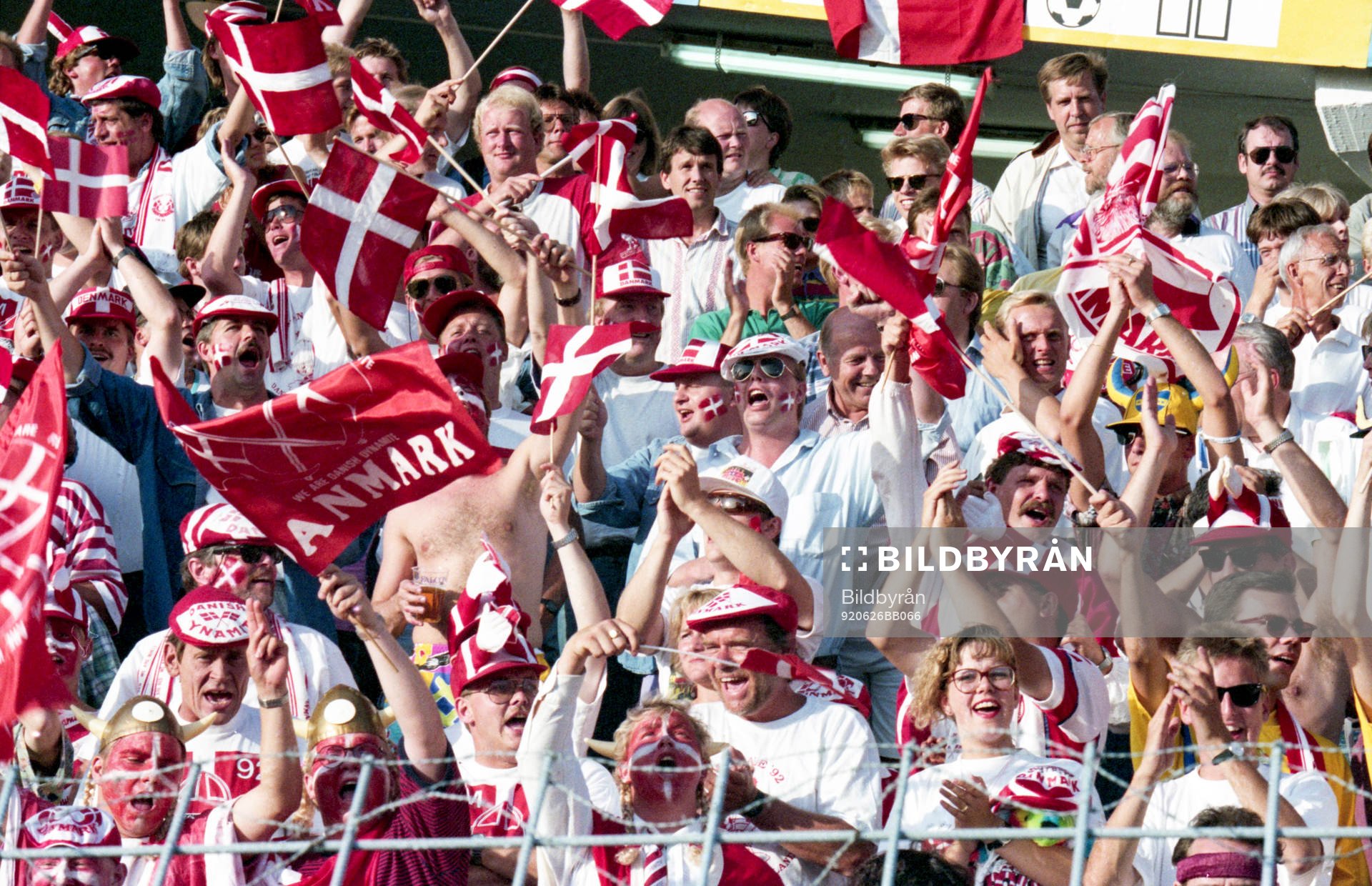 Glada danska fans på läktaren