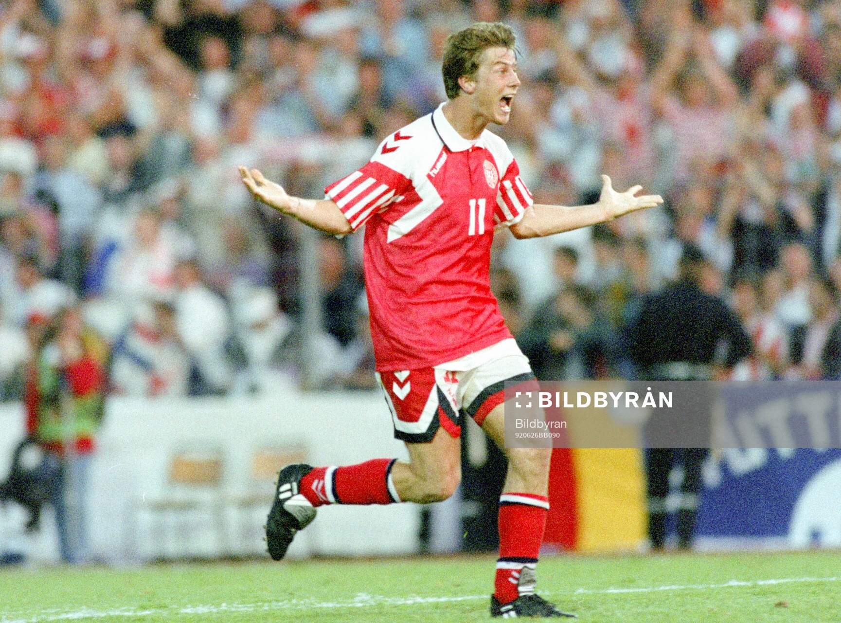 Denmarks Brian Laudrup celebrates