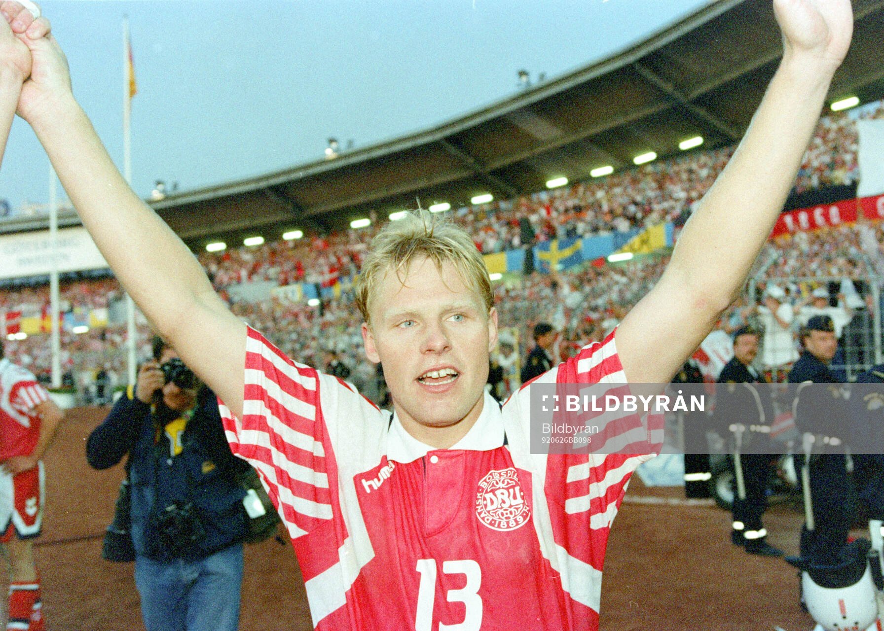 Denmarks Henrik Larsen celebrates