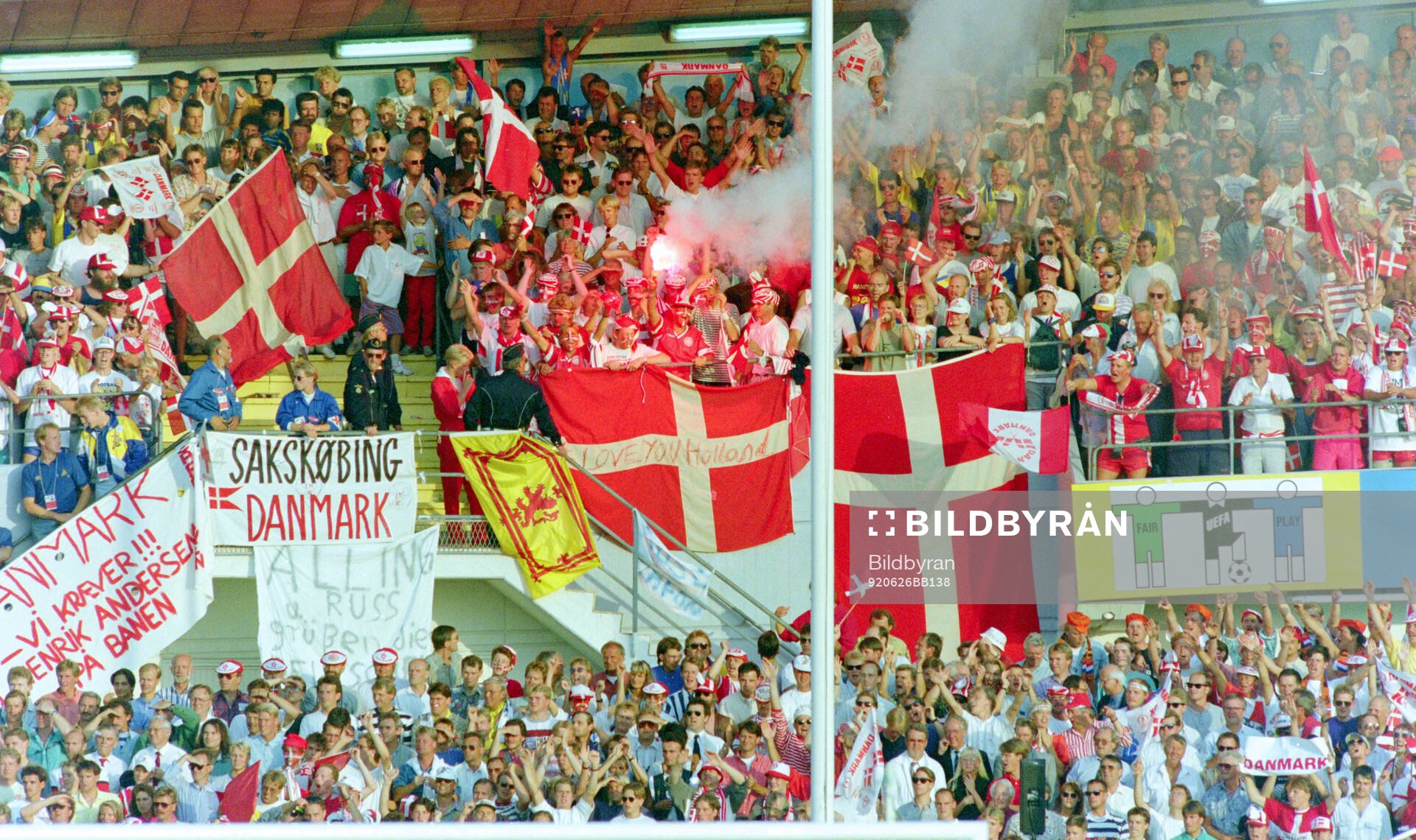 Danish fans celebrates in the stands