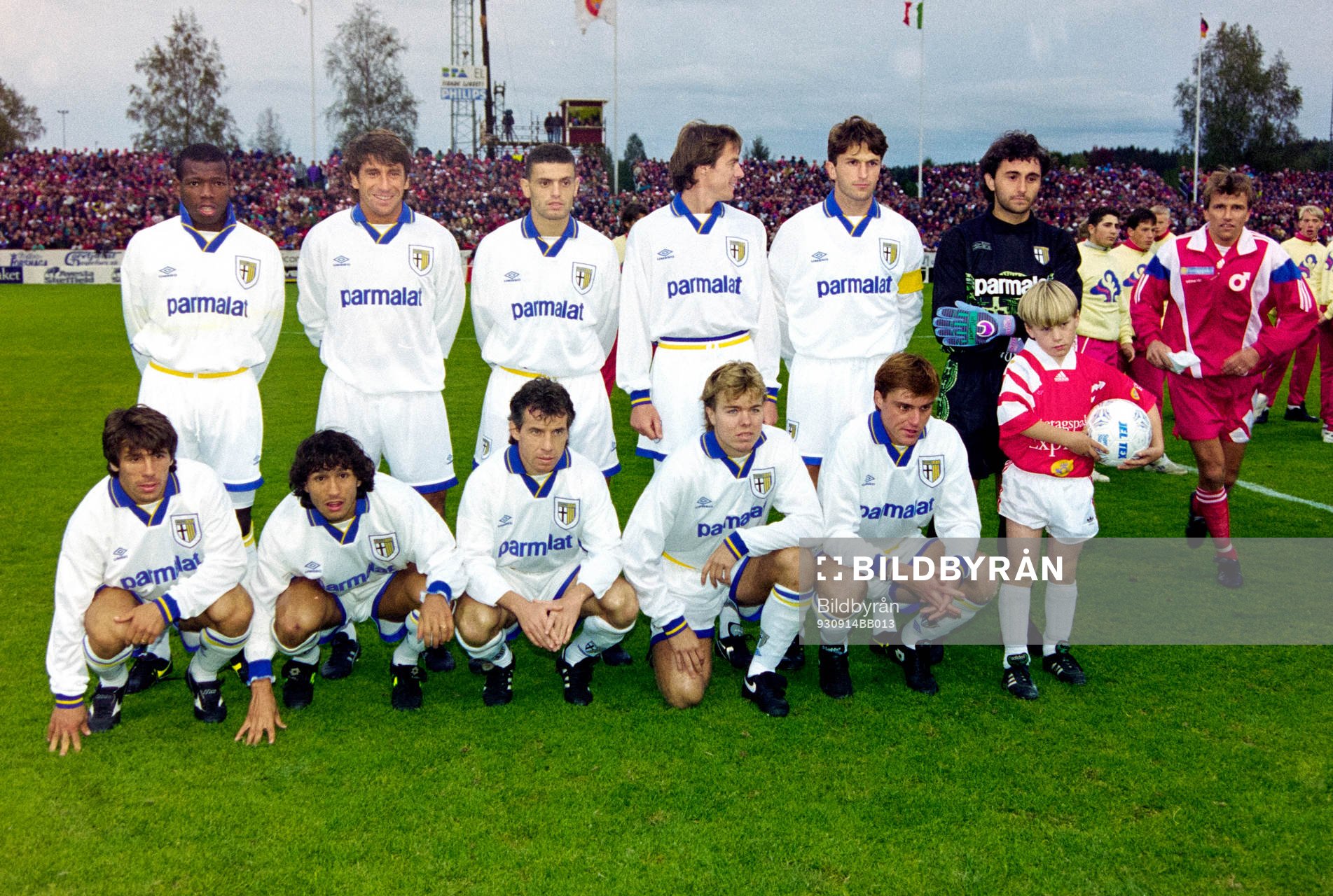 Fotboll, Cupvinnarcupen, Degerfors - Parma, 1-3: Parmas startelva med Tomas Brolin i laget.
