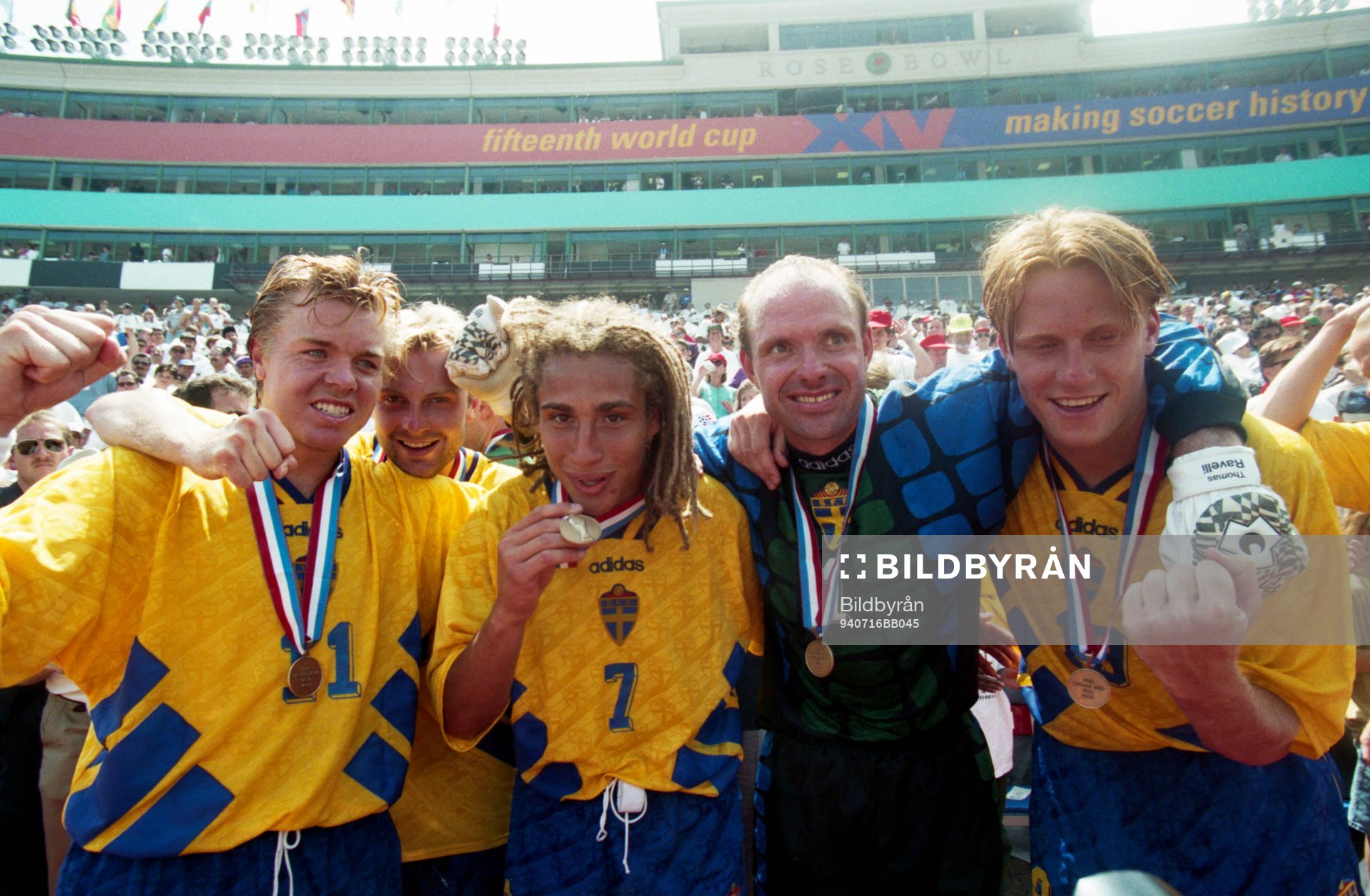 fr.v. Tomas Brolin, Håkan Mild, Henrik Larsson, Thomas