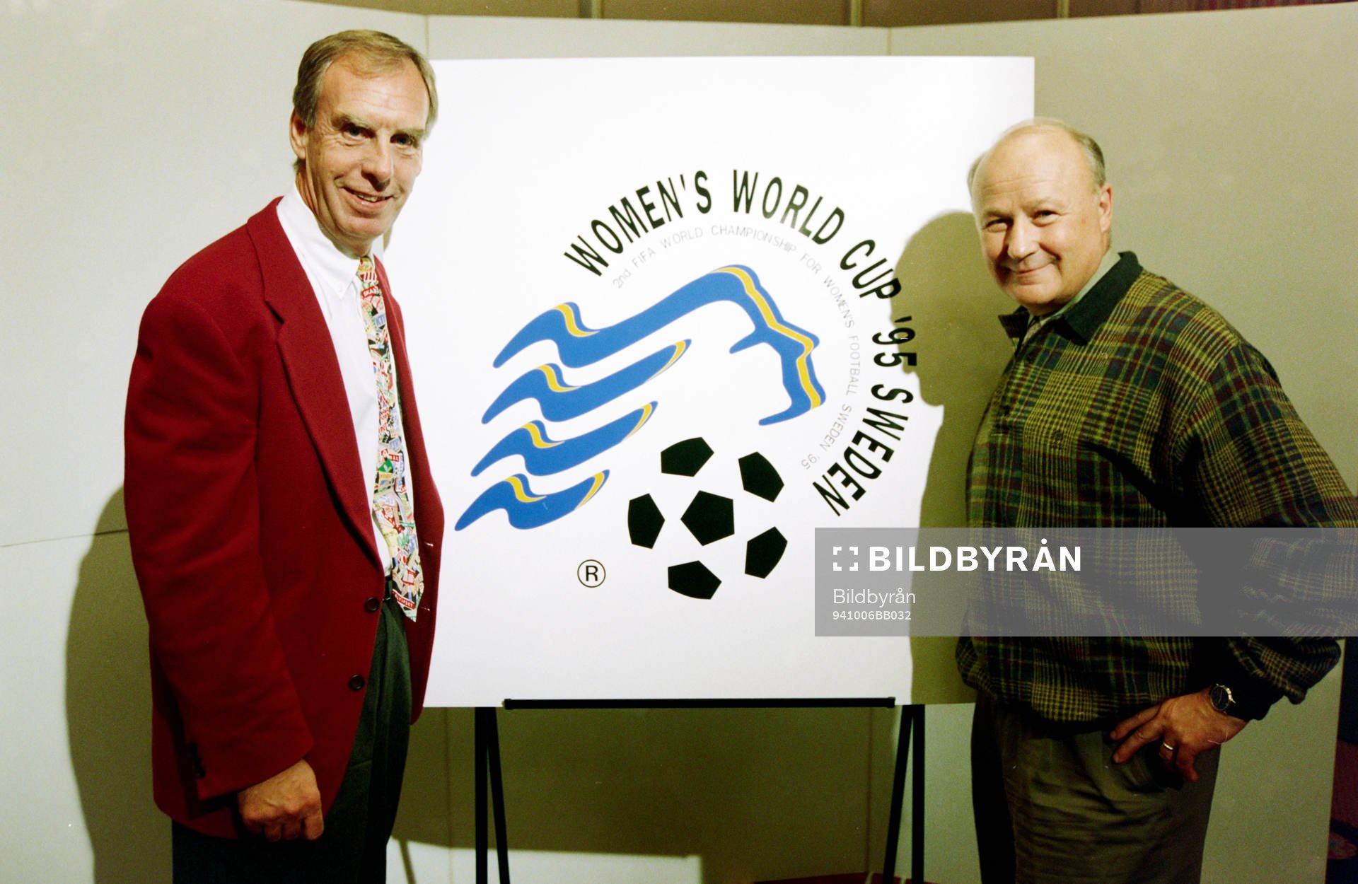 Fotboll, Damer, Presskonferens inför VM 1995: Bengt Simonsson, förbundskapten och Lars-Åke Lagrell, ordförande i Svenska Fotbollsförbundet.