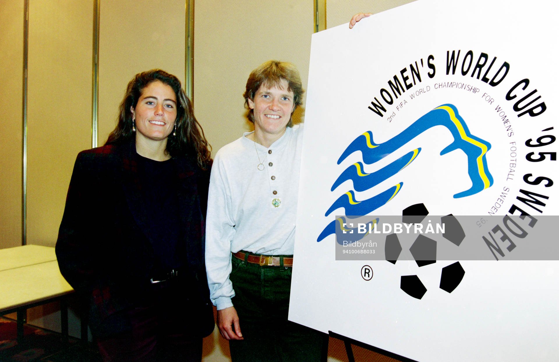 Fotboll, Damer, Presskonferens inför VM 1995: Julie Foudy, USA och Pia Sundhage, Sverige.