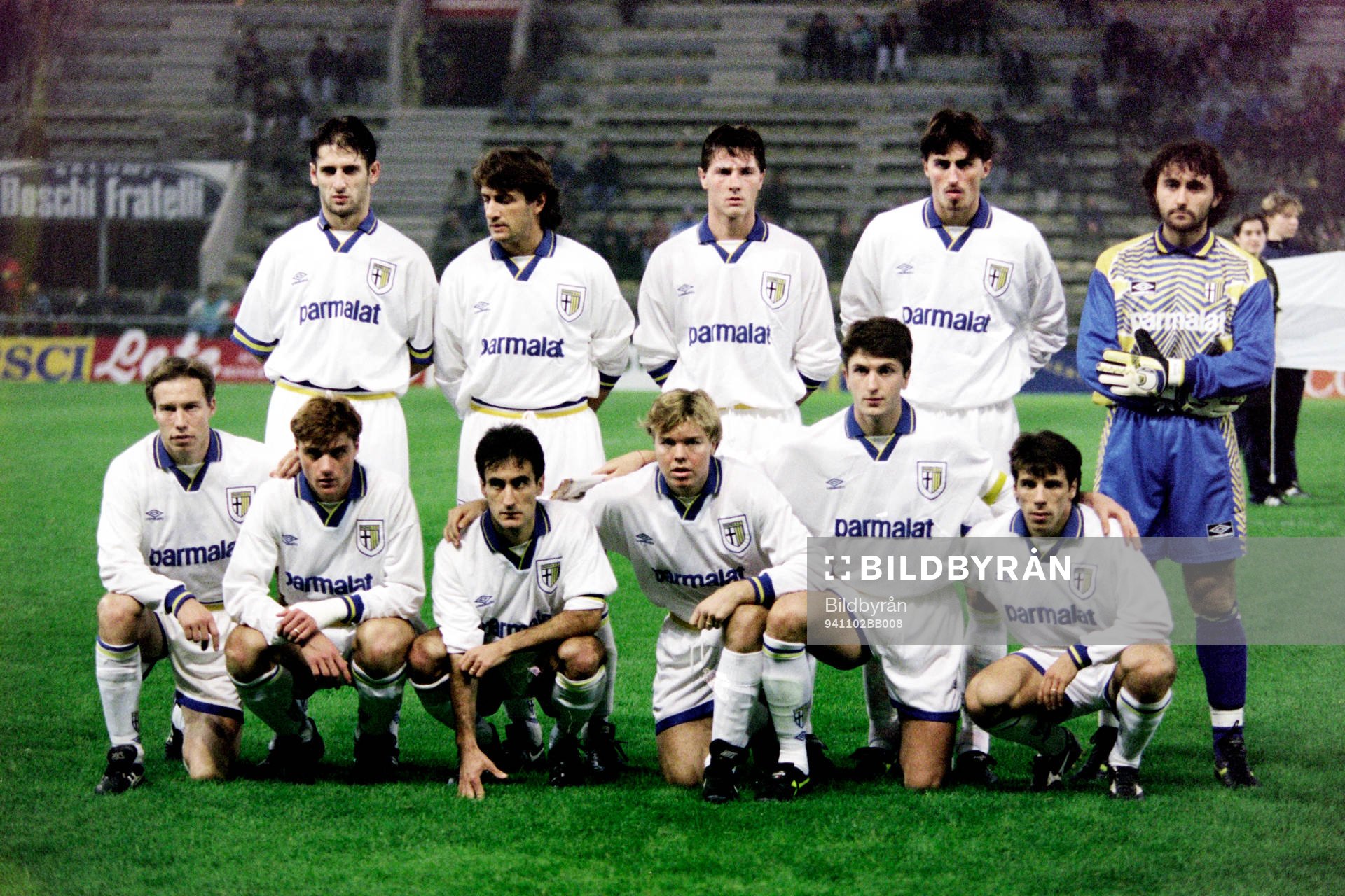 Fotboll, Uefacupen, Parma - AIK, 2-0: Parmas startelva med bl.a Tomas Brolin, Gianfranco Zola och Sensini i laget.