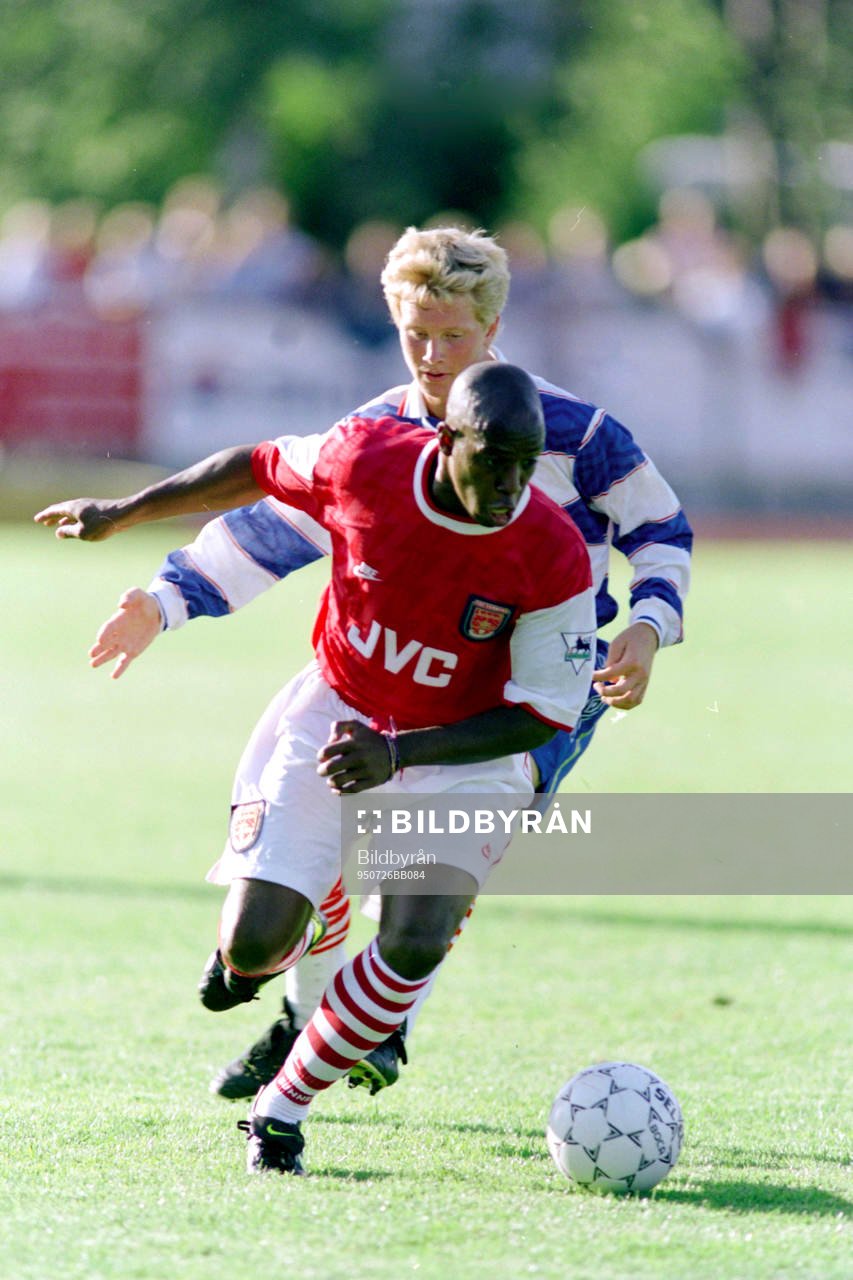 Fotboll, Träningsmatch, Kristianstad FF - Arsenal, 1-8: Ian Wright, Arsenal.