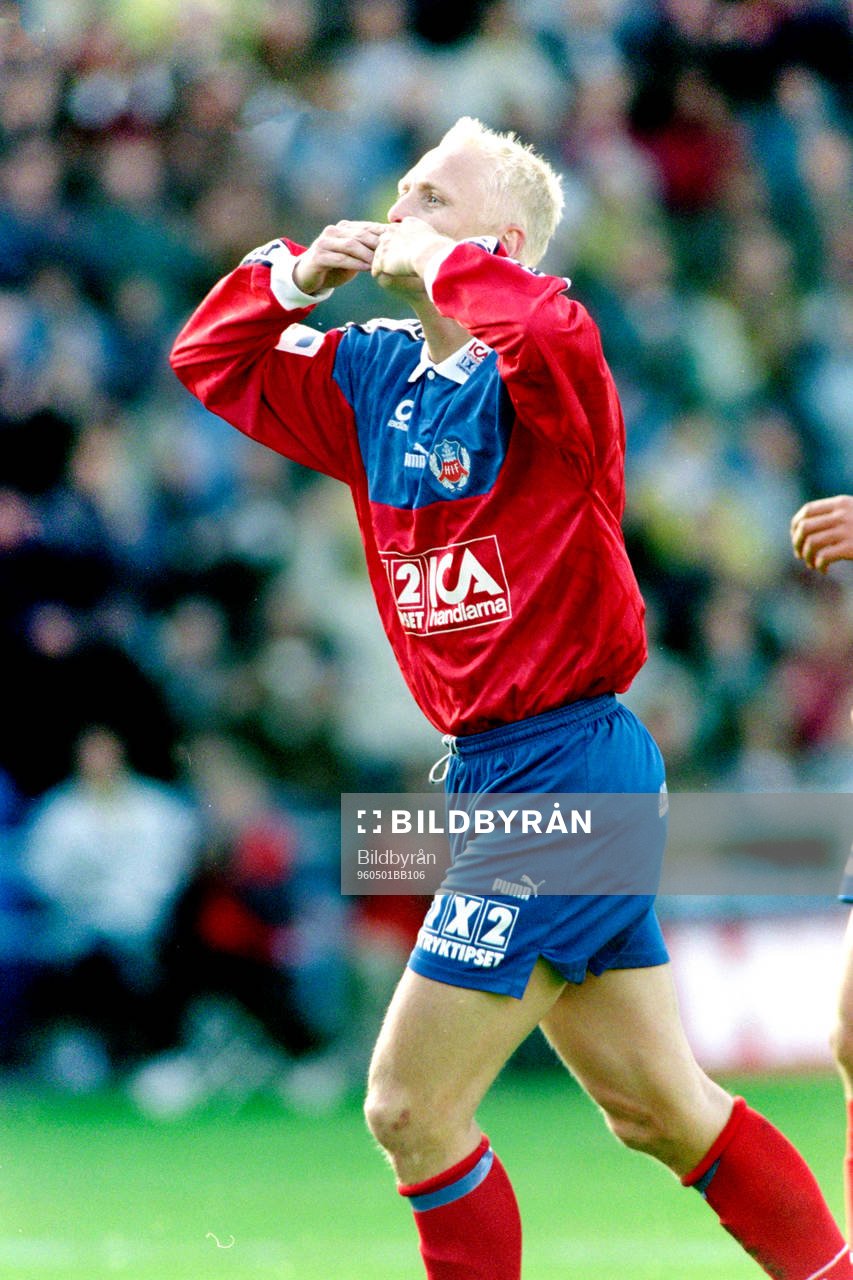 Fotboll, Allsvenskan, Helsingborg - Degerfors, 4-1: Christer Fursth, Helsingborg jublar efter mål.