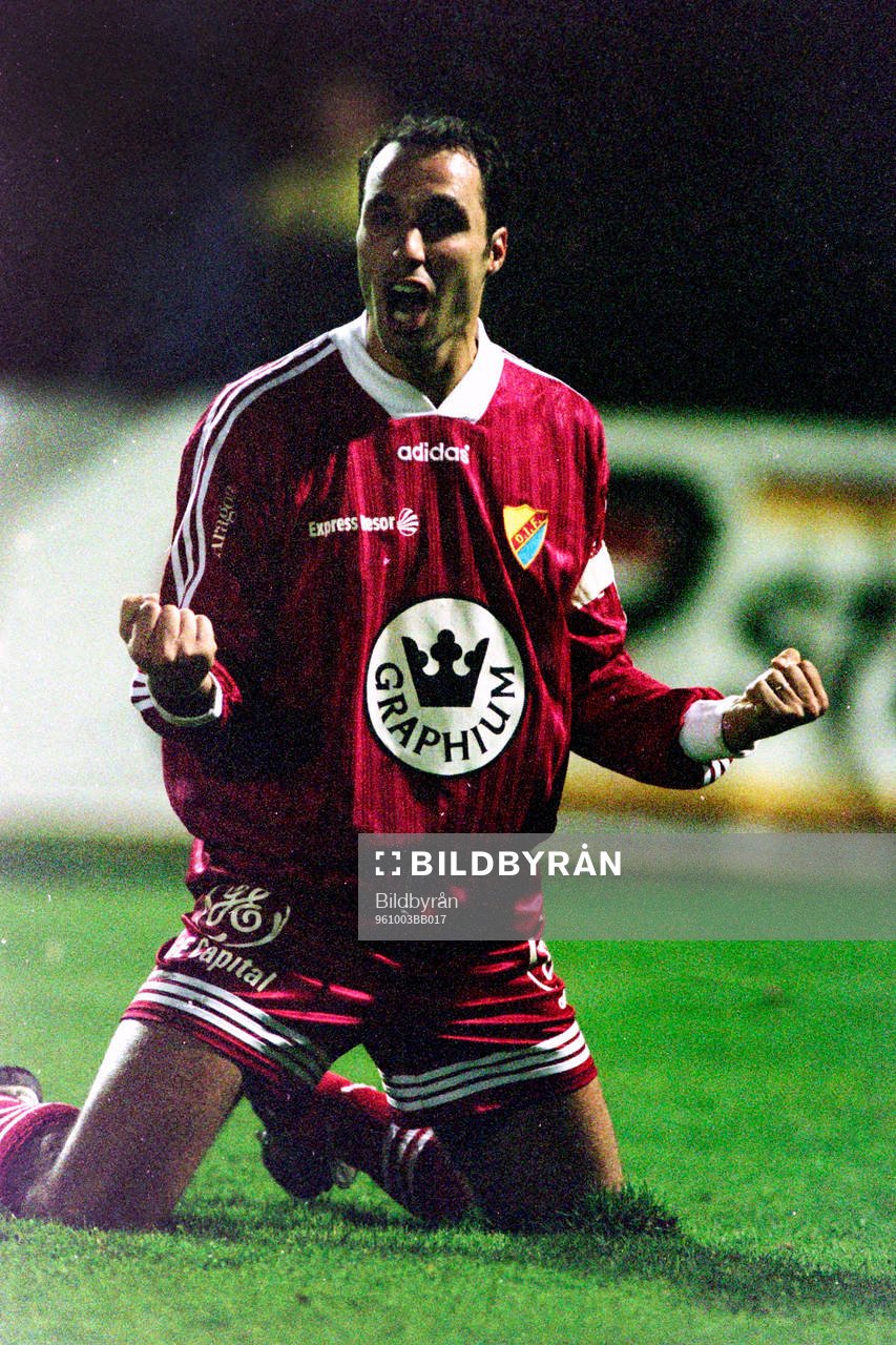 Fotboll, Allsvenskan, Oddevold - Djurgården, 1-2: Zoran Stojcevski, Djurgården jublar efter mål.