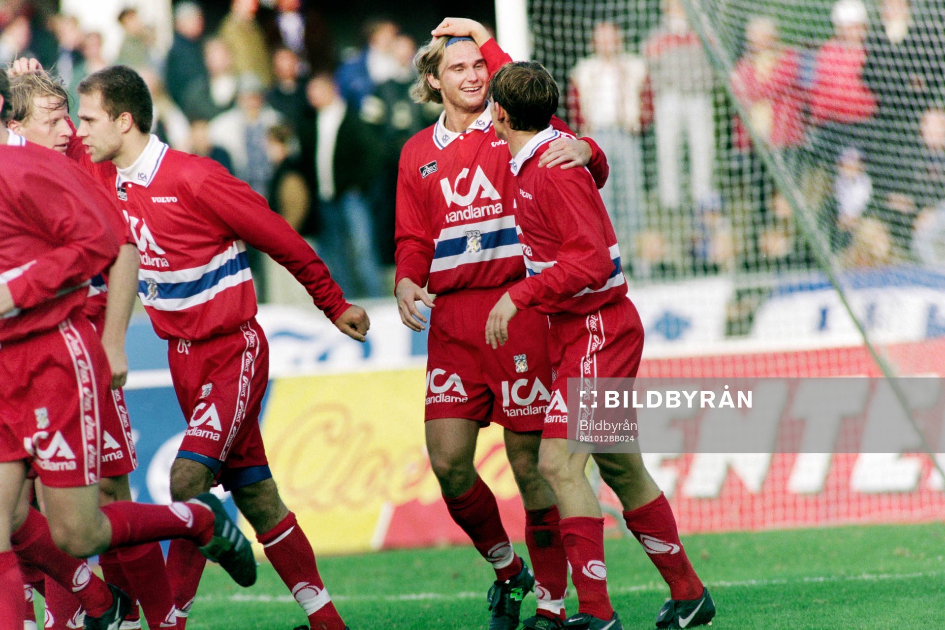 Fotboll, Allsvenskan, Trelleborg - IFK Göteborg, 0-6: Andreas Andersson och Jesper Blomqvist, Göteborg jublar efter mål.