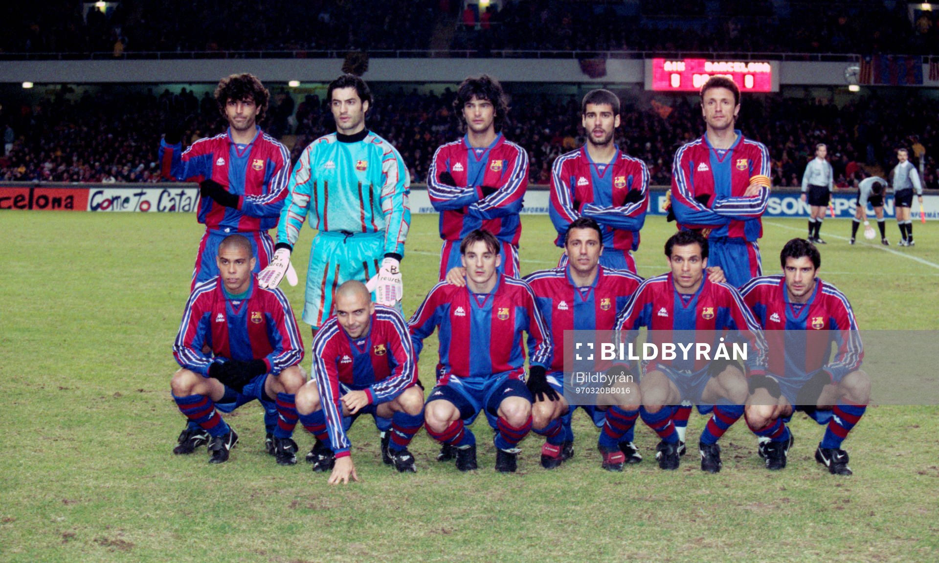Barcelonas startelva med bl.a Josep Guardiola, Ronaldo,