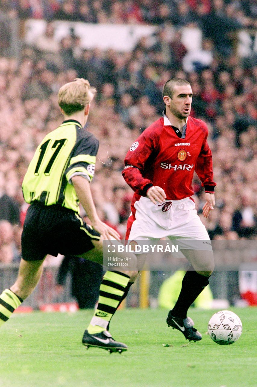 Fotboll, Champions League, Manchester United - Borussia Dortmund, 0-1: Eric Cantona, Manchester United.