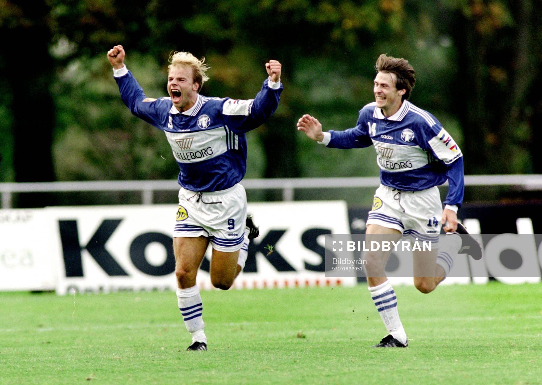 Fotboll, Allsvenskan, Trelleborg - IFK Göteborg, 1-0: Andreas Hermansson och Michael Hansson, Trelleborg jublar efter mål.