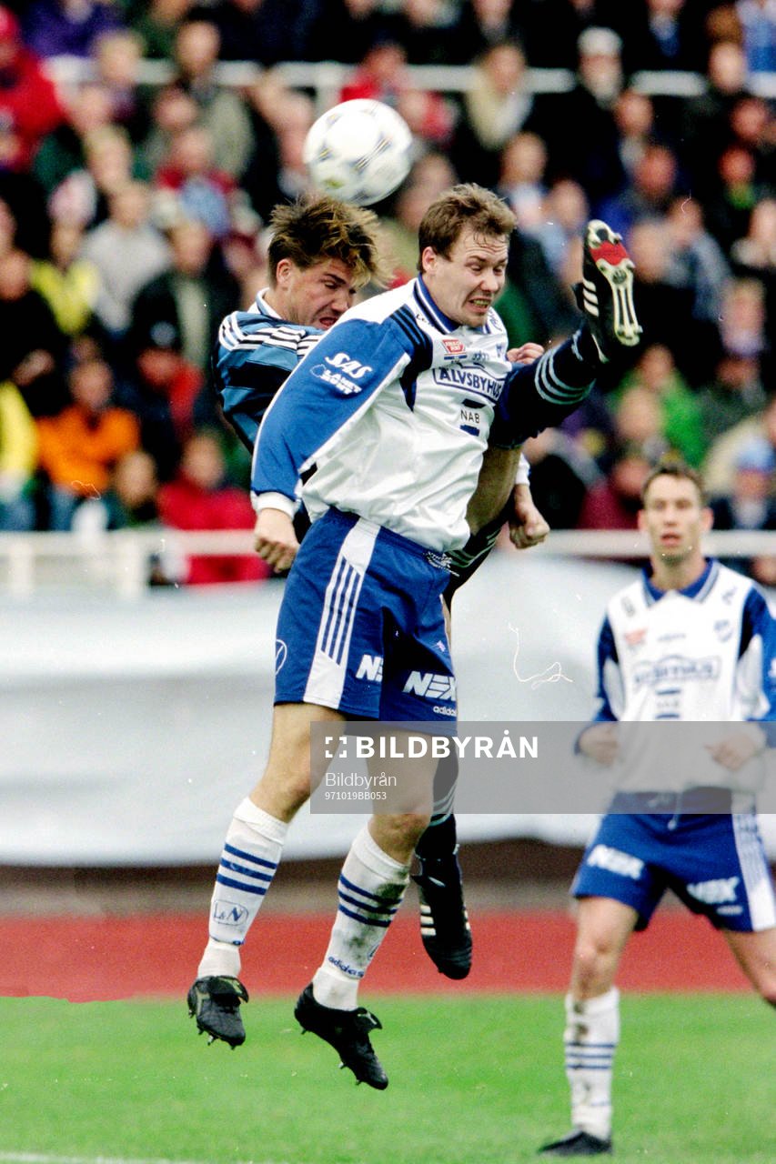 Fotboll, Div 1 Norra, Djurgården - IFK Luleå, 1-1: Bo Andersson, Djurgården i en duell.