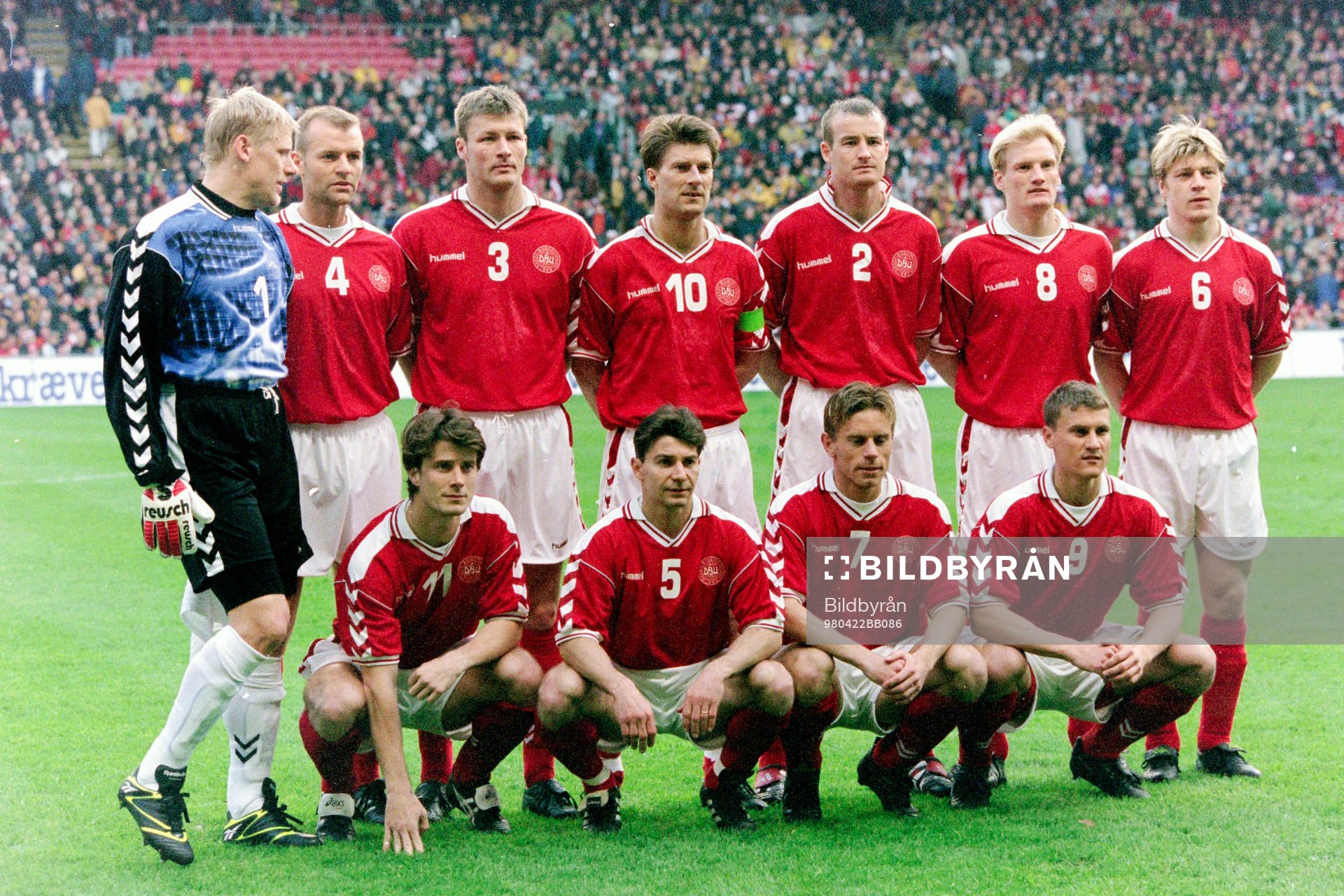 Danmarks startelav. Bakre raden fr.v. Peter Schmeichel,