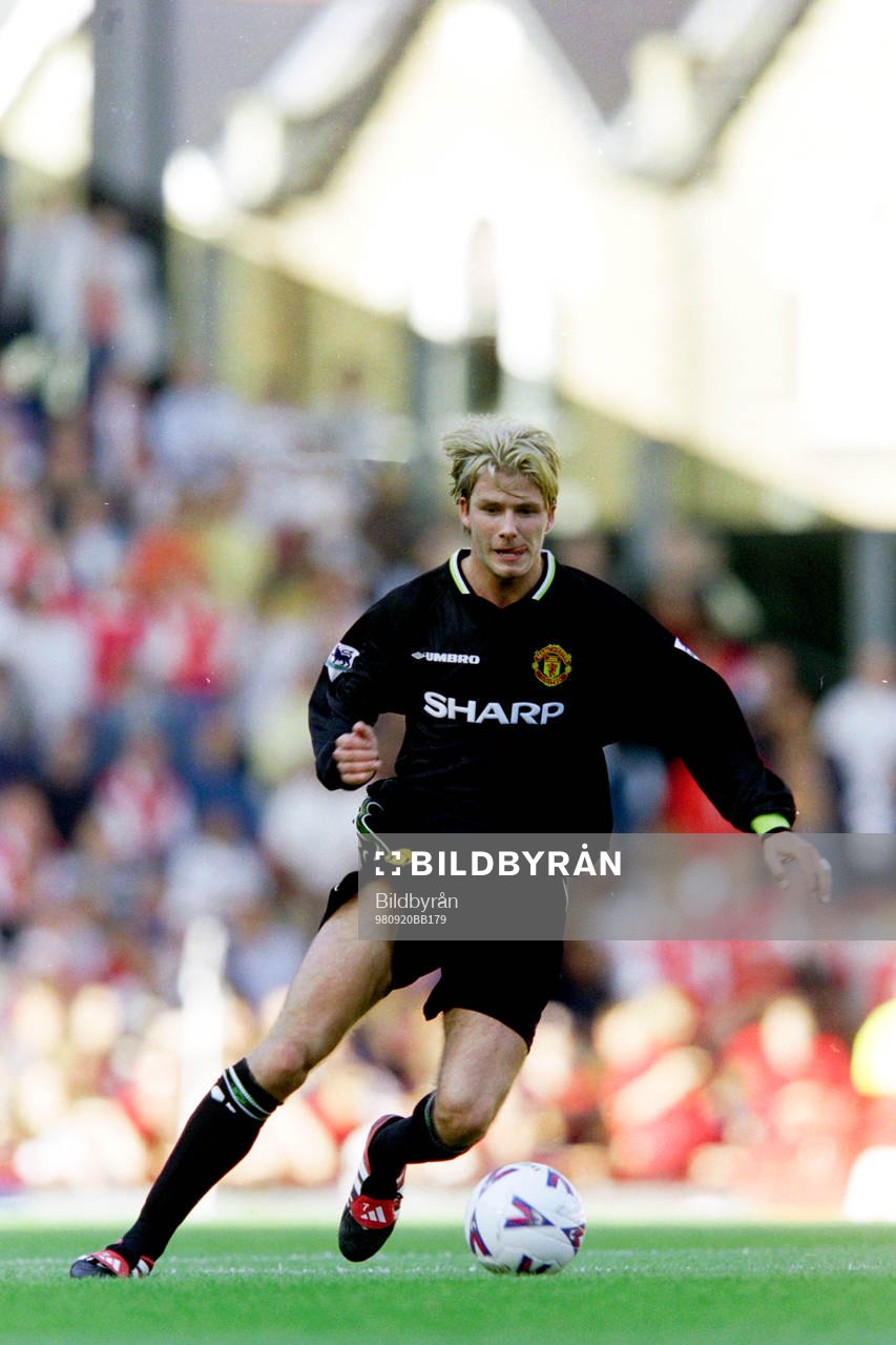 Fotboll, Premier League, Arsenal - Manchester United, 3-0: David Beckham, Manchester United.