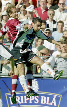 Malmös Niclas Kindvall i nickduell mot Landskronas Hasan