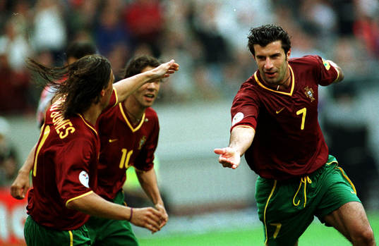Fotboll, EM, Luis Figo och Nuno Gomes, Portugal jublar