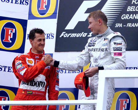 Mika Häkkinen, Mercedes McLaren och Michael Schumacher,