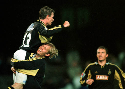 Christer Mattiasson och Martin Åslund, AIK jubel