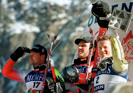 Hermann Meyer, 1:a, Stephan Eberharter 2:a och Fredrik