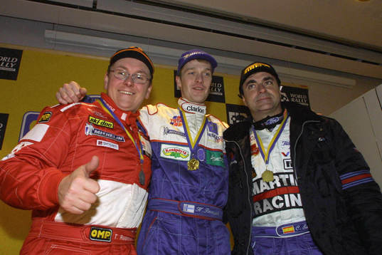Fr.v Thomas Rådström (2), Harri Rovanperä (1) och Carlos
