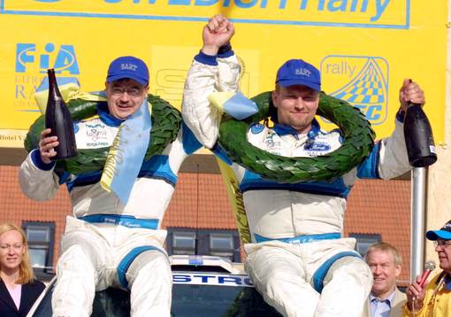 Växjö. Rally. Jani Paasonen (th) och kartläsaren Arto