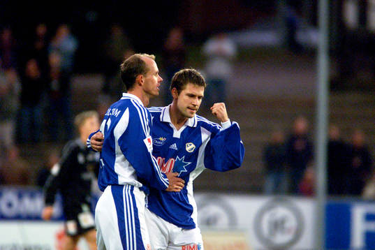 Halmstads två målskyttar, Henrik Bertilsson och Stefan