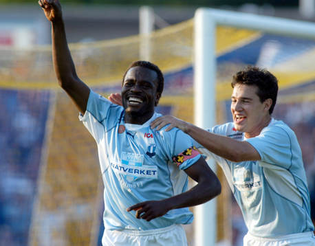 Peter Ijeh och Gudmundur Mete, Malmö FF jublar, jubel