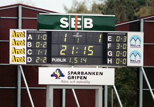 Fotboll, Ängelholm, skylt, resultattavla