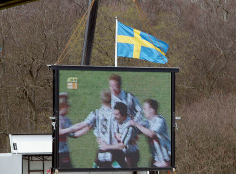  Jubel, tv, storbildstv, storbildsskärm, flagga.