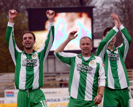  Kennedy Bakircioglü, Antti Pohja och Johan Andersson, Hammarby jublar, jubel.