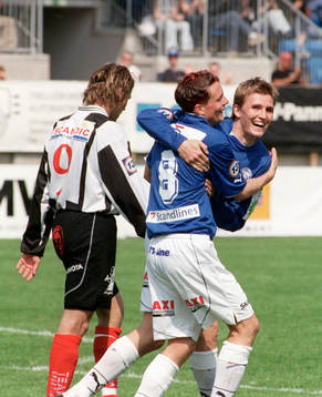 Peter Abelsson och Kristian Haynes,Trelleborg, jubel