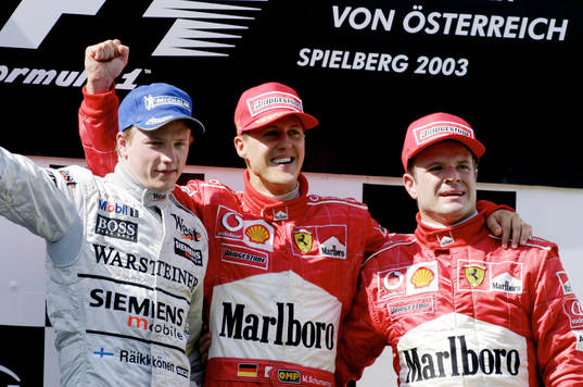 Kimi Raikkonen, Michael Schumacher och Rubens Barrichello