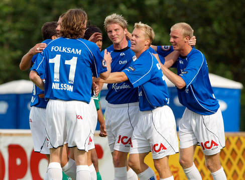  Halmstad glädje efter vinsten med 0-4. Jubel.