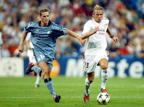  David Beckham, Real Madrid och Stefan Vachousek, Olympigue Marseilles.