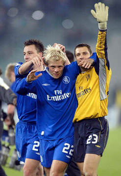   Eidur Gudjohnson, John Terry och Carlo Cudicini, Chelsea.