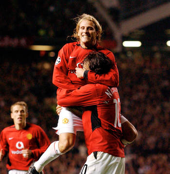  Diego Forlan och Ruud van Nistelrooy, Manchester United, jubel.