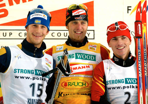 Skidor. Världscupen. Anders Södergren, tv. på prispallen