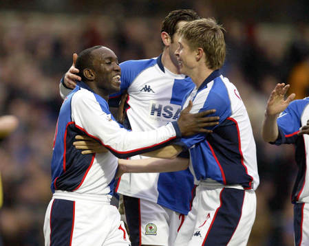   Dwight Yorke, Blackburn,  jubel efter mål. 