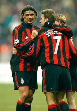  Andriy Shevchenko, Milan jubel med Paolo Maldini, efter att ha gjort mål.