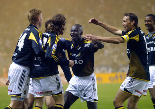  Pa Modou Kah, Krister Nordin, Mats Rubarth, AIK, jubel
