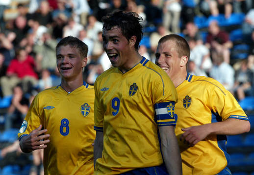 Samuel Holmén, Johan Elmander och Tobias Hysén, Sverige,