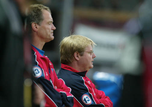  Deppiga tränare, fr.v. Pär-Olof Ohlsson (ass.trän) och Peter Swärdh, huvudtränare.