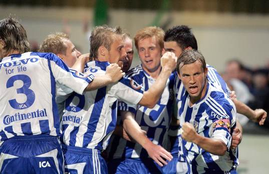  Magnus Johansson (Magnus Ölme Johansson), Patric Andersson (Patrik Långås Andersson), George Mourad och Niclas Alexandersson, Göteborg (Jubel)